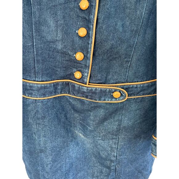 Vintage Forenza Women 14 Denim Cotton Leather Trim Dress Western Preppy - Picture 5 of 7